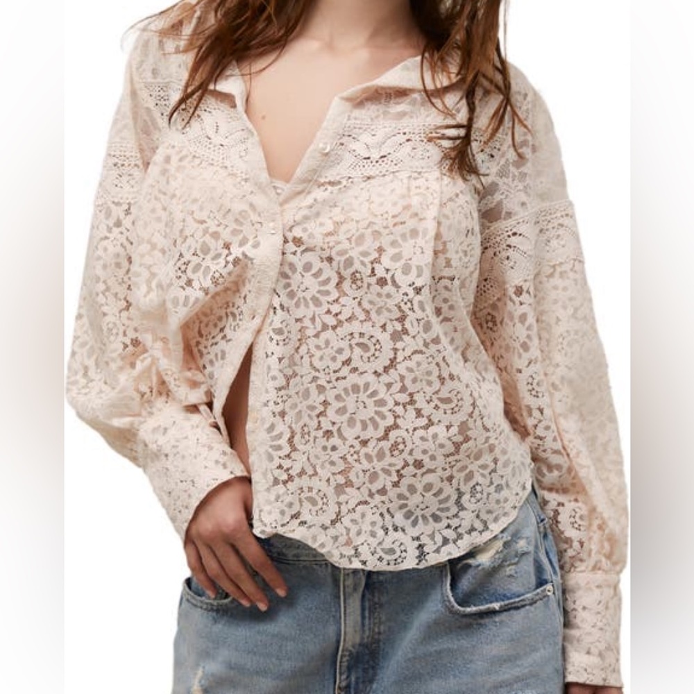 Free People out west lace button up blouse